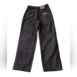 90s Bum Equipment Wide Barrel Leg Women's Black Denim Embroidered Jeans Sz 11/12